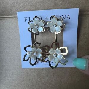 Gold and White Flower Earrings